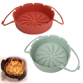 2 Pièces Pot en Silicone pour Friteuse à Air, Panier Friteuse en Silicone avec Poignée, 17cm Revêtements Réutilisables pour F