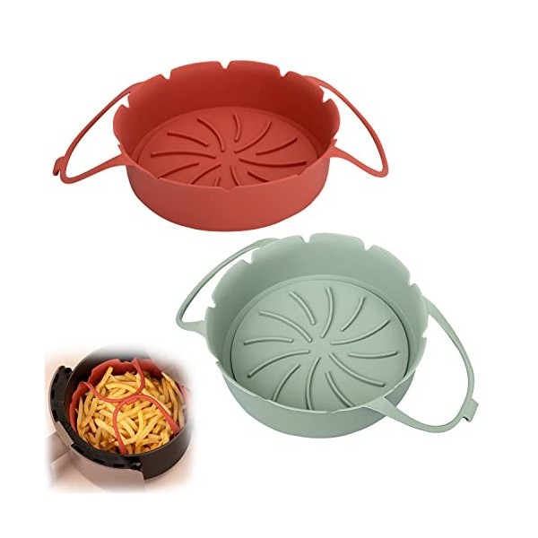 2 Pièces Pot en Silicone pour Friteuse à Air, Panier Friteuse en Silicone avec Poignée, 17cm Revêtements Réutilisables pour F