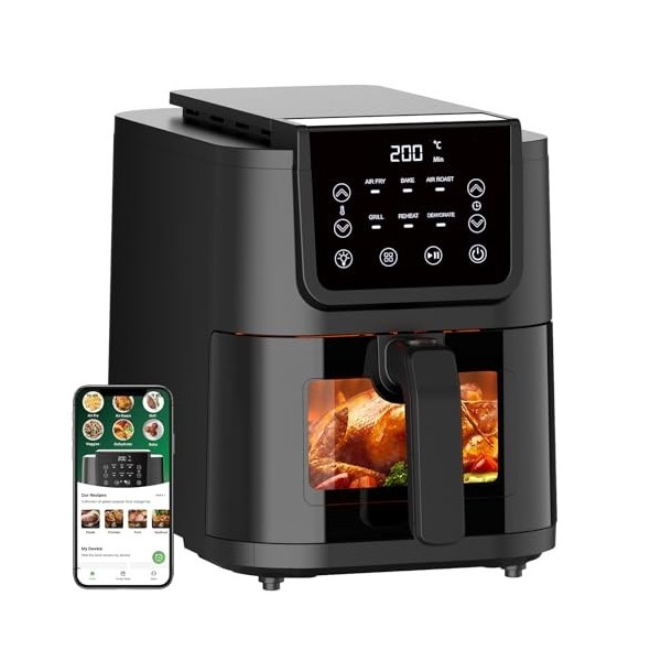 CHEFREE Air Fryer 5L avec Fenêtre Visible, 6 Programmes, Écran Tactile LED, 1500 W, Moins DHuile et Économisé dÉnergie, Pan