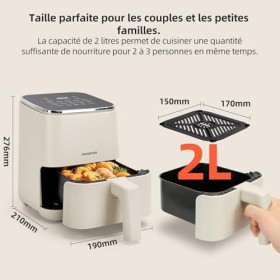 Aigostar - Air Fryer 2L, Friteuse à air avec 8 programmes et écran tactile LED, Réglage du temps et de la température, Grille