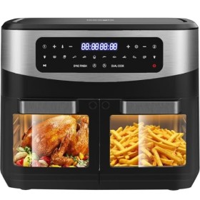 Iceagle Air Fryer 12 L Friteuse sans Huile - Friteuse à Air Chaud avec 10 Programmes, 2 Tiroirs, Fenêtre Visible, Panneau Tac