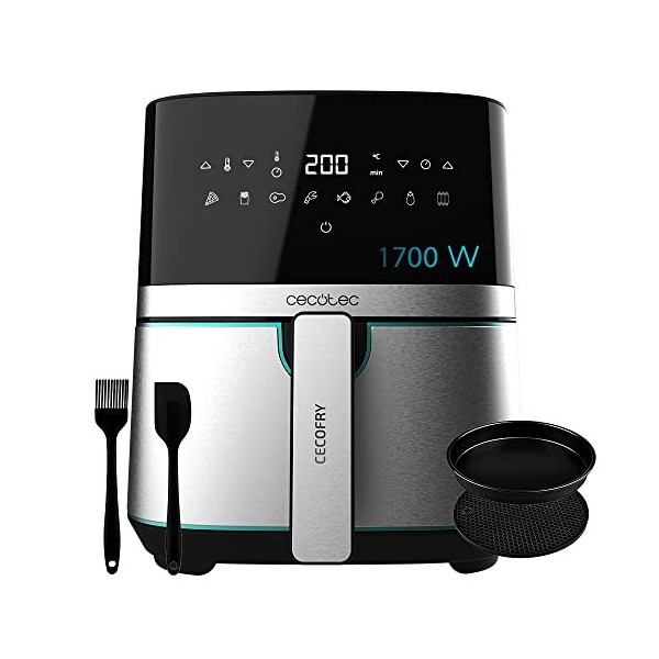 Cecotec Friteuse sans Huile 5,5 L Cecofry Full InoxBlack Pro 5500. 1600 W, Diététique, Numérique avec Finitions en Acier inox