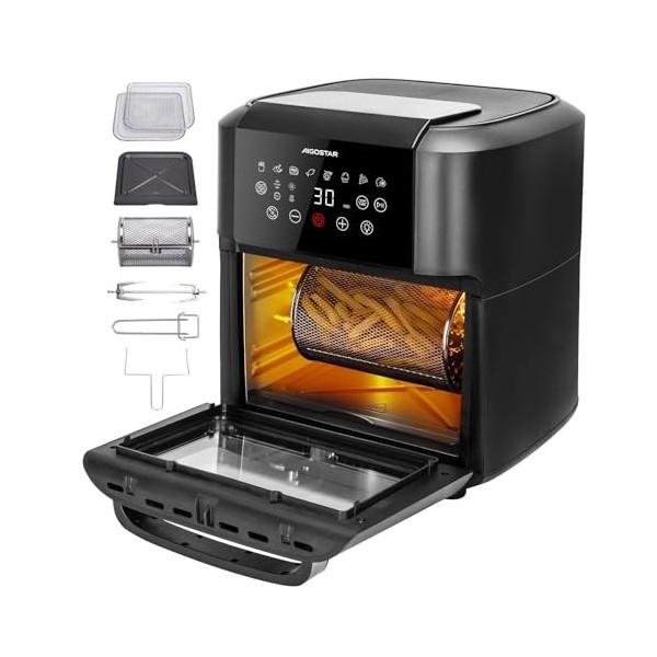 Aigostar Owen - Mini Four Air fryer 12L, Friteuse air fryer 8 Prédéfinies, Écran Tactile LED, 7 Accessoires inclus, Système r