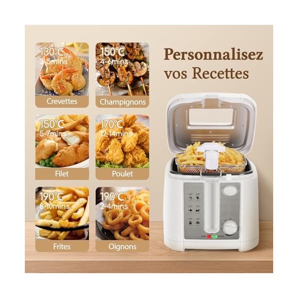 Aigostar Indra 30HEX - Friteuse 100% sans BPA avec grande fenêtre de vue, thermostat réglable et indicateurs lumineux. Couleu