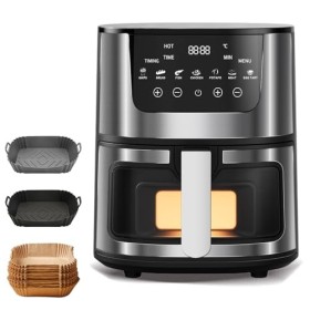 Air Fryer, 7L Friteuse sans huile, SIL VER CREST 2400W, Finitions en Acier Inoxydable, Ecran Tactile Digital, Économie Déner