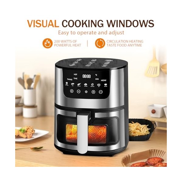 Air Fryer, 7L Friteuse sans huile, SIL VER CREST 2400W, Finitions en Acier Inoxydable, Ecran Tactile Digital, Économie Déner