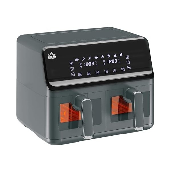HOMCOM Friteuse à air sans huile air fryer double compartiment 8 L - 2500 W - 8 programmes, écran LED, température réglable, ...