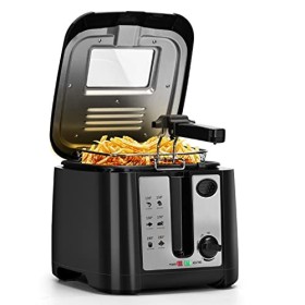 Aigostar Olivia - Friteuse compacte sans BPA avec grande fenêtre de vue et thermostat. Capacité de 2.5L, 1650W, Noire