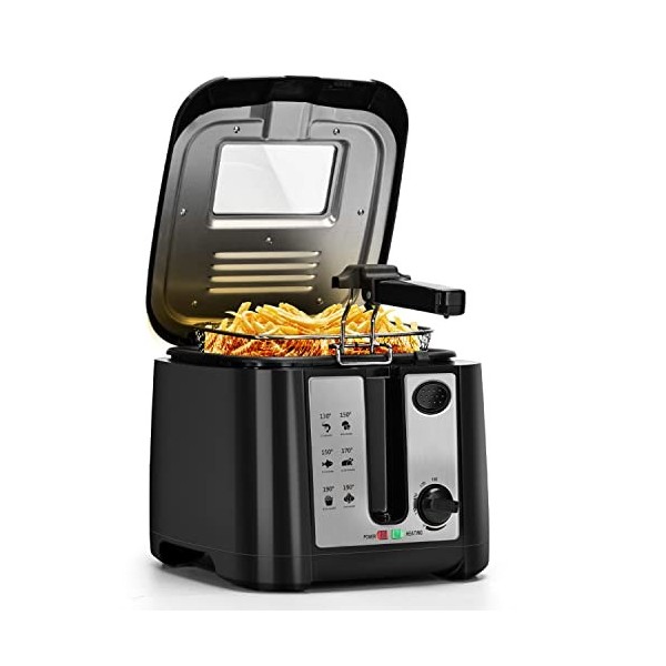 Aigostar Olivia - Friteuse compacte sans BPA avec grande fenêtre de vue et thermostat. Capacité de 2.5L, 1650W, Noire