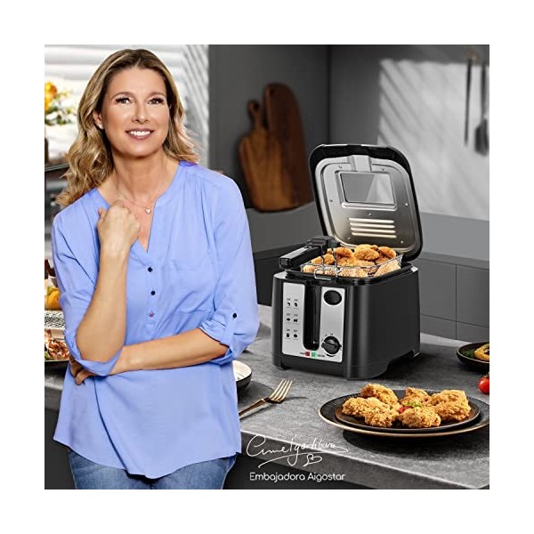 Aigostar Olivia - Friteuse compacte sans BPA avec grande fenêtre de vue et thermostat. Capacité de 2.5L, 1650W, Noire