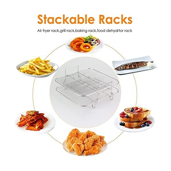 Sudemota 2-Couches Air Fryer Rack Grille Empilable Grille Grille Air Fryer Grille Grille en Acier Inoxydable pour 4.2-5.8QT A