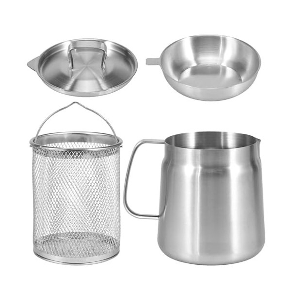 Passoire à friteuse en acier inoxydable avec panier avec couvercle filtrant et panier à frire, récipient à graisse pour bacon