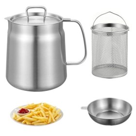 2 L Marmite, Mini Friteuse, Marmite avec Tamis, Marmite à Huile Multifonctionnelle en Acier Inoxydable 304, Récipient à Huile