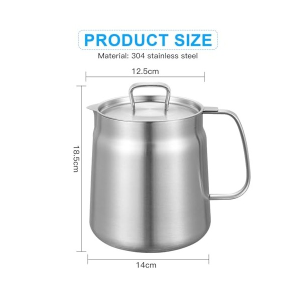 2 L Marmite, Mini Friteuse, Marmite avec Tamis, Marmite à Huile Multifonctionnelle en Acier Inoxydable 304, Récipient à Huile