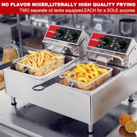 Friteuse électrique à double réservoir 26 lb répertoriée CROSSON ETL avec panier solide, réservoir d’huile amovible et pieds 