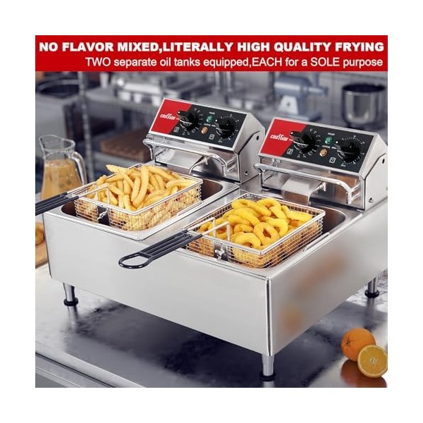 Friteuse électrique à double réservoir 26 lb répertoriée CROSSON ETL avec panier solide, réservoir d’huile amovible et pieds 