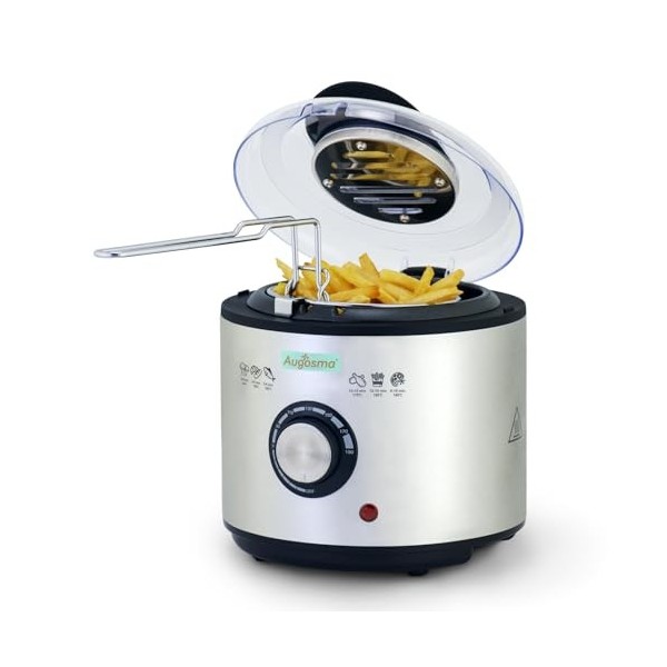 Augosma Mini friteuse à huile | 850-950 W l Capacité : 1 l l Fenêtre de visualisation l Panier à friture en acier inoxydable 