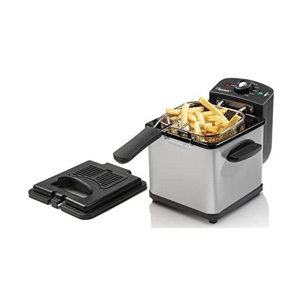 Bestron Friteuse à huile, mini friteuse pour une portion de frites, inclut la technologie de zone froide & contrôle de la tem