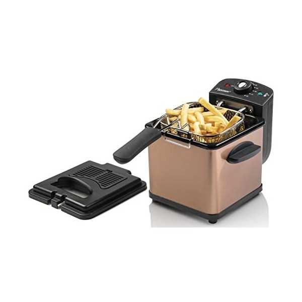 Bestron Friteuse à huile, mini friteuse pour une portion de frites, inclut la technologie de zone froide & contrôle de la tem