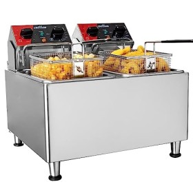 Friteuse électrique CROSSON 8L avec double réservoir et tête de friteuse rotative, minuterie de 30 minutes, thermostat EGO, f