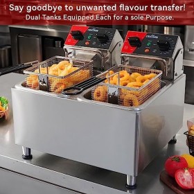 Friteuse électrique CROSSON 8L avec double réservoir et tête de friteuse rotative, minuterie de 30 minutes, thermostat EGO, f