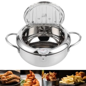 Acier Inoxydable Friture Pot Pot Tempura Friture Pot Avec Thermomètre Cuisinière À Induction Compatible Pour La Friture Et La