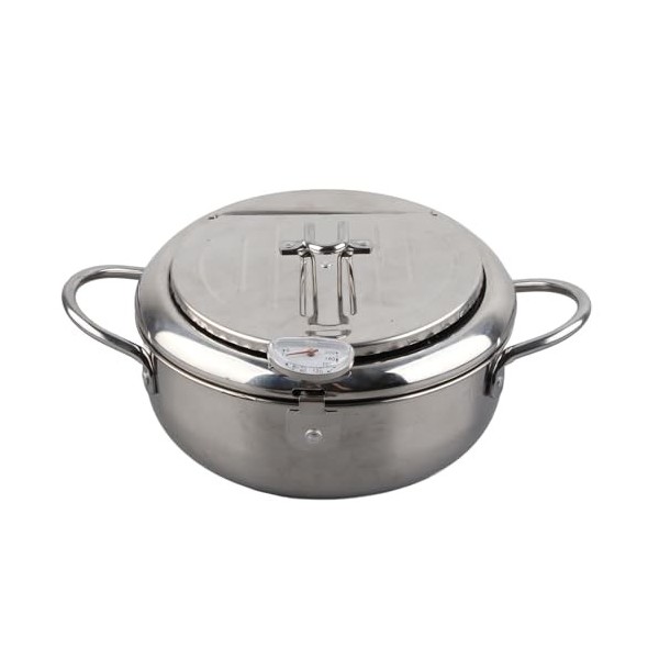 Acier Inoxydable Friture Pot Pot Tempura Friture Pot Avec Thermomètre Cuisinière À Induction Compatible Pour La Friture Et La
