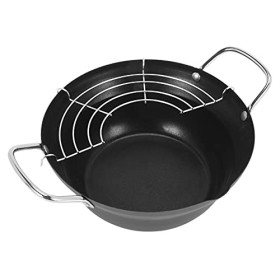YEHEI 20Cm Easy Verser RevêTement AntiadhéSif Tempura Fryer Pot avec éGouttoir à Rack Style Japonais Mini Deep Fry Pan