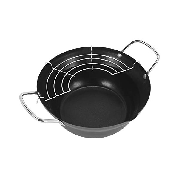 YEHEI 20Cm Easy Verser RevêTement AntiadhéSif Tempura Fryer Pot avec éGouttoir à Rack Style Japonais Mini Deep Fry Pan
