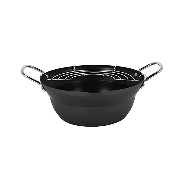 YEHEI 20Cm Easy Verser RevêTement AntiadhéSif Tempura Fryer Pot avec éGouttoir à Rack Style Japonais Mini Deep Fry Pan