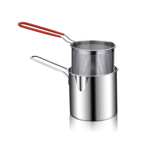 Petite Friteuse avec Panier, Mini Friteuse à Huile Profonde, Gadgets en Acier Inoxydable 304 avec Poignée en Silicone Anti-br