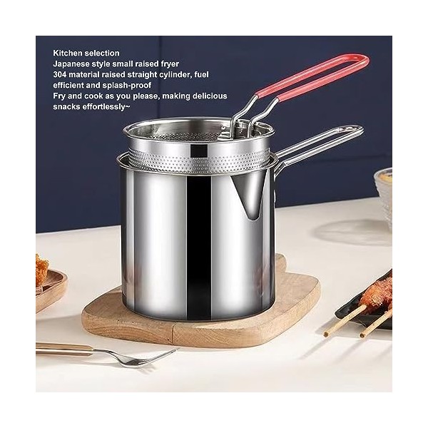 Petite Friteuse avec Panier, Mini Friteuse à Huile Profonde, Gadgets en Acier Inoxydable 304 avec Poignée en Silicone Anti-br