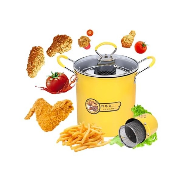 Topyond Mini Friteuse en Acier Inoxydable, Friteuse à Huile De Style Japonais De 3 L avec Poignée Antidérapante en Silicone E
