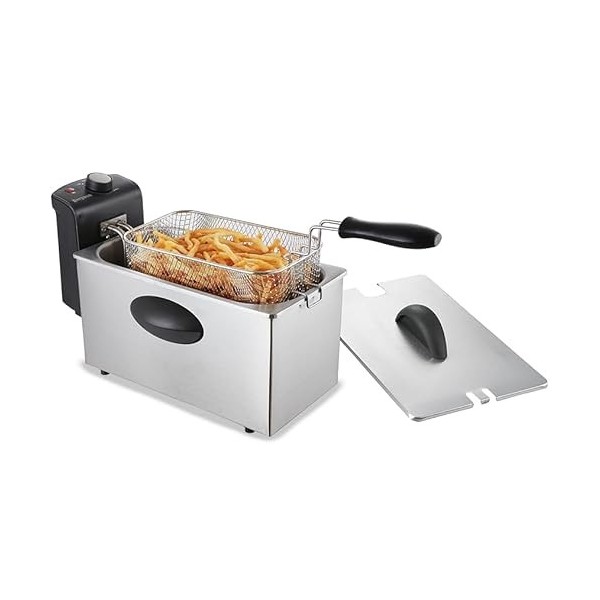 Techwood Friteuse Inox, Couvercle et résistance en acier inoxydable