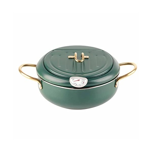 Friteuse, 8 Tempura Japonaise Friteuse en Acier Inoxydable avec Thermomètre, Couvercle et Égouttoir à Huile pour Frites Cre