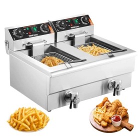 VEVOR Friteuse Électrique Commerciale 2 Cuves de 12 L 6000 W Friteuse à Huile en Inox avec 2 Paniers à Frire Température et T
