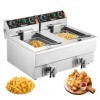 VEVOR Friteuse Électrique Commerciale 2 Cuves de 12 L 6000 W Friteuse à Huile en Inox avec 2 Paniers à Frire Température et T