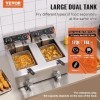 VEVOR Friteuse Électrique Commerciale 2 Cuves de 12 L 6000 W Friteuse à Huile en Inox avec 2 Paniers à Frire Température et T