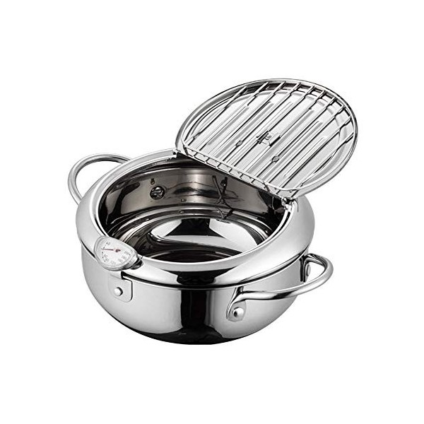 Friteuse japonaise Tempura avec thermomètre, friteuse Tempura en acier inoxydable avec égouttoir pour frire Tempura, poulet f