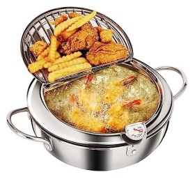 marmite à frire profonde en acier inoxydable avec couvercle,Friteuse Tempura,thermomètreet égouttoir à huile,Mini Friteuse ja
