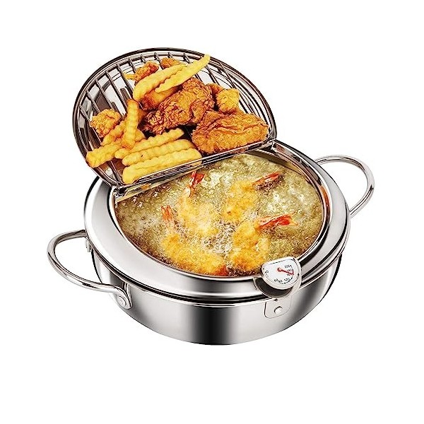 marmite à frire profonde en acier inoxydable avec couvercle,Friteuse Tempura,thermomètreet égouttoir à huile,Mini Friteuse ja