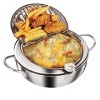 marmite à frire profonde en acier inoxydable avec couvercle,Friteuse Tempura,thermomètreet égouttoir à huile,Mini Friteuse ja