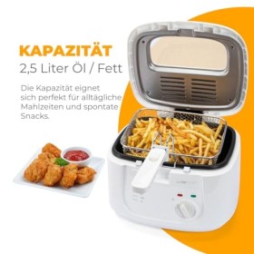 Clatronic® Friteuse avec huile | 2,5 litres huile/graisse | Filtre anti-odeur | avec grand panier à friture | Thermostat régl