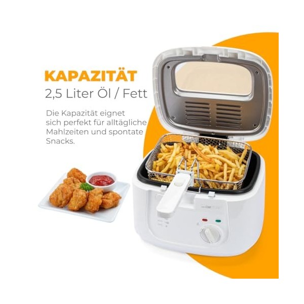 Clatronic® Friteuse avec huile | 2,5 litres huile/graisse | Filtre anti-odeur | avec grand panier à friture | Thermostat régl