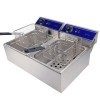 Friteuse électrique INOX Double Réservoir Professionnelle, Commerciale Electrique Friteuse Réservoir Amovible, 3000W+3000W, T