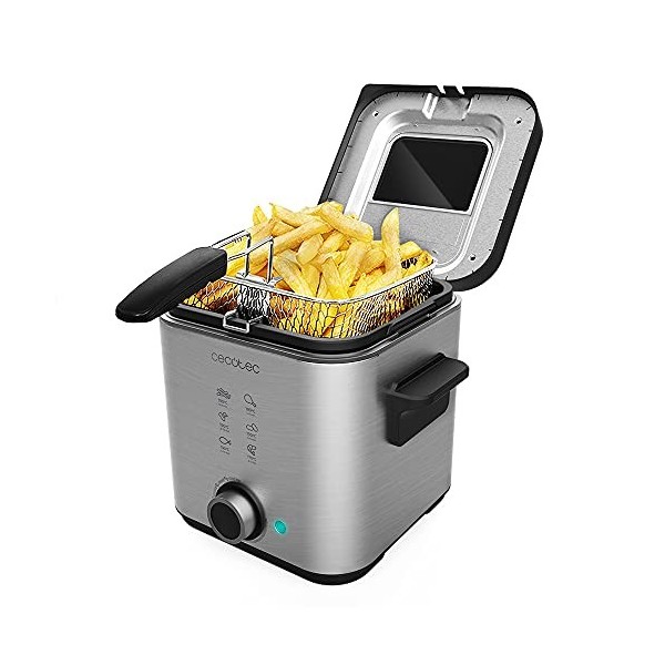 Cecotec Friteuse électrique CleanFry Advance 1500 Black d’1,5 L en acier inoxydable avec filtre OilCleaner qui maintient l’hu