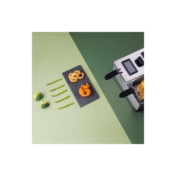 H.Koenig Friteuse Acier inoxydable double bac DFX600, 2 thermostats indépendants 3L chaque, Paniers amovibles compatibles lav