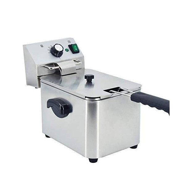 TAIMIKO Friteuse Électrique Professionnelle Friteuse Inox Cuve amovible 4L, 2500W, poignées latérales, thermostat 