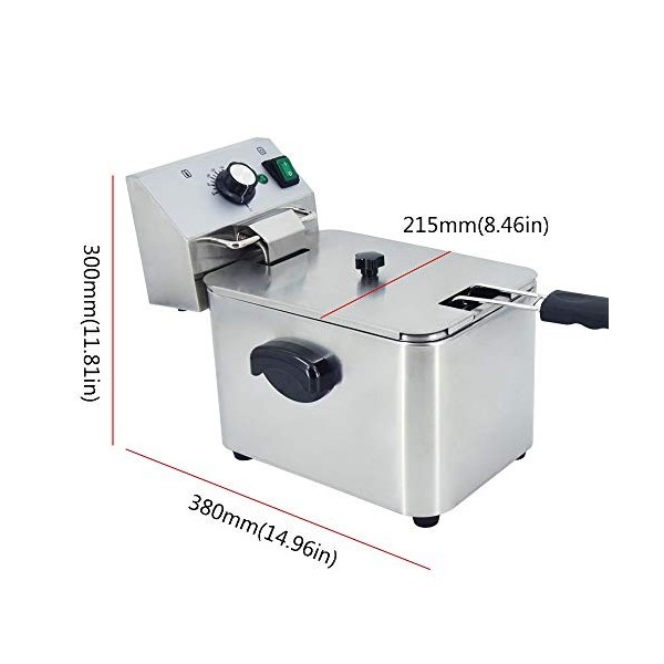 TAIMIKO Friteuse Électrique Professionnelle Friteuse Inox Cuve amovible 4L, 2500W, poignées latérales, thermostat 