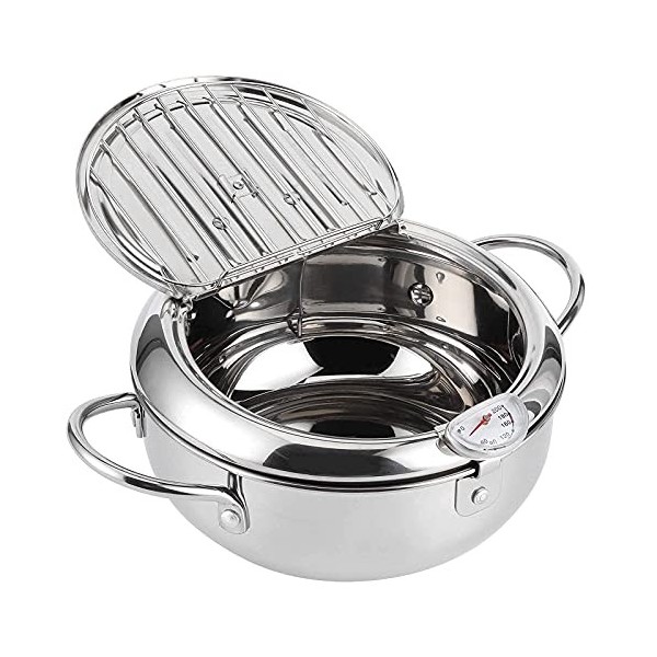 Pot de Friteuse Tempura Pot de Friteuse de Style Japonais Mini en Acier Inoxydable avec Contrôle de la Température par Thermo